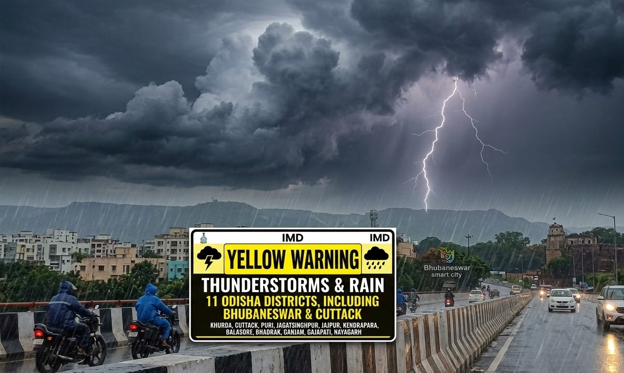 IMD Issues Yellow Warning for Thunderstorms and Rain in 11 Odisha Districts, Including Bhubaneswar and Cuttack